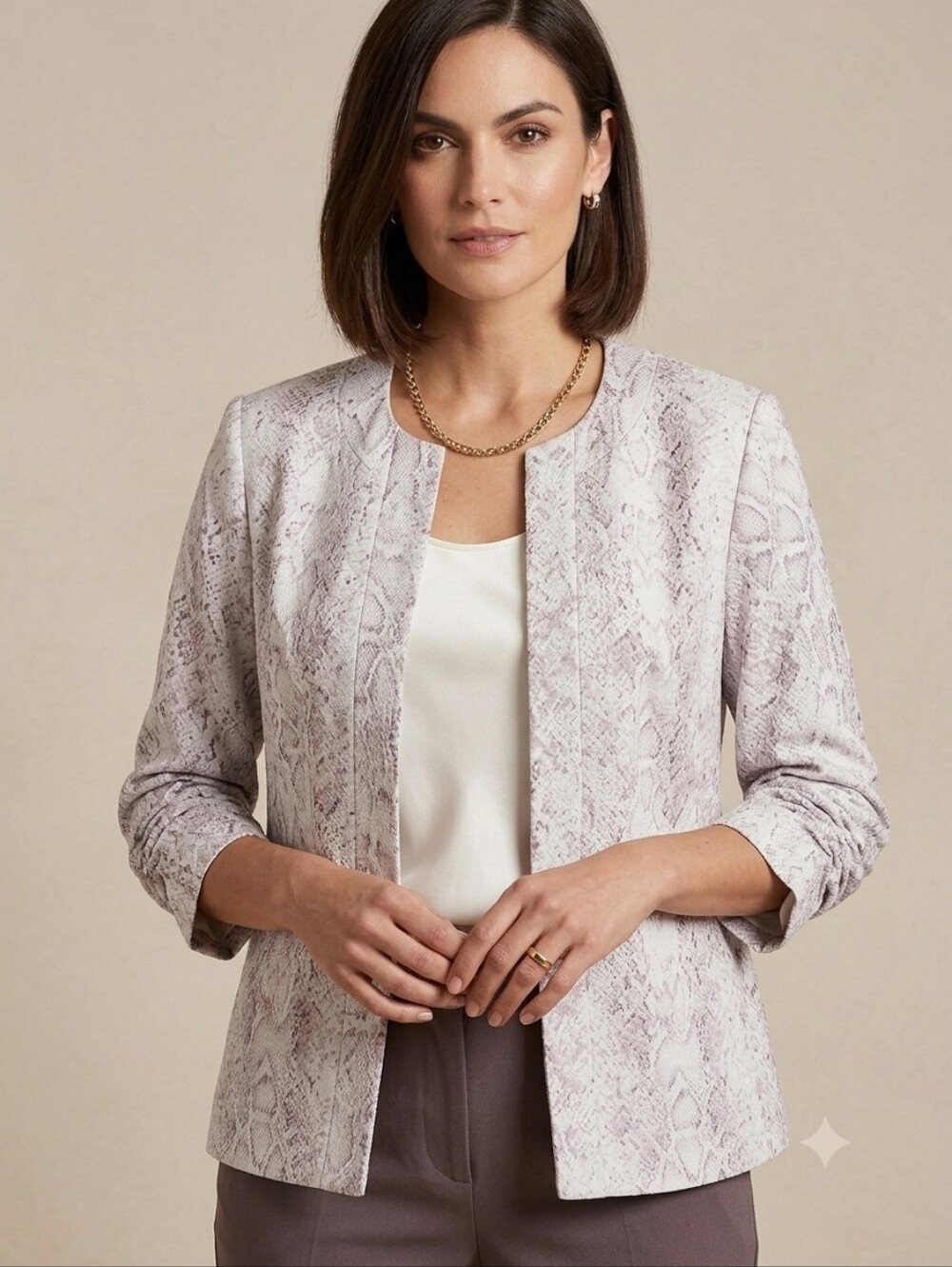 Laura Ashley Silk Blend Snakeskin Print Blazer Size Sm Ruched Sleeves